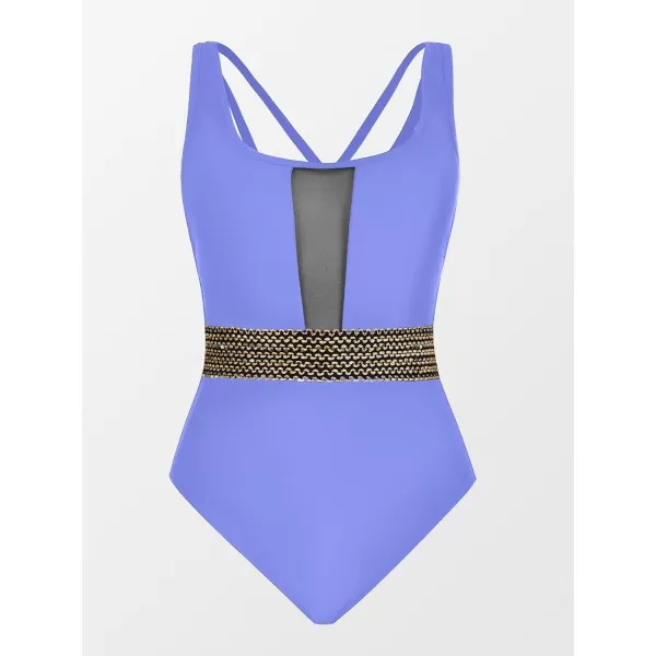 imageCUPSHE Womens One Piece Swimsuit Mesh Tummy Control Slimming Bathing Suit Back Crisscross SwimwearPeriwinkle