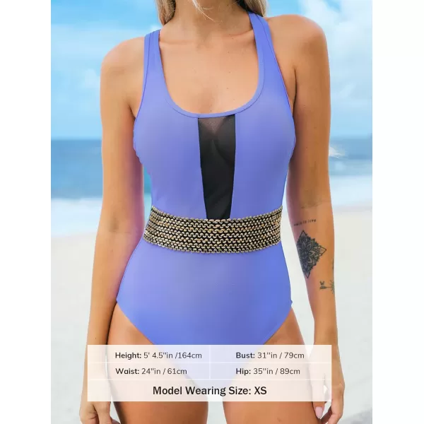 imageCUPSHE Womens One Piece Swimsuit Mesh Tummy Control Slimming Bathing Suit Back Crisscross SwimwearPeriwinkle