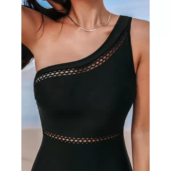 imageCUPSHE Womens One Piece Swimsuit One Shoulder Bathing Suit Asymmetrical Neck Cutout SwimwearBlack