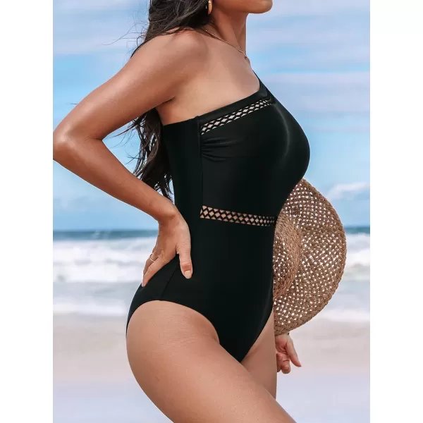 imageCUPSHE Womens One Piece Swimsuit One Shoulder Bathing Suit Asymmetrical Neck Cutout SwimwearBlack