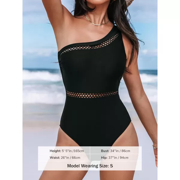 imageCUPSHE Womens One Piece Swimsuit One Shoulder Bathing Suit Asymmetrical Neck Cutout SwimwearBlack