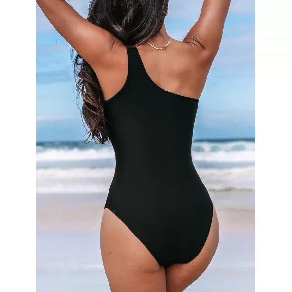 imageCUPSHE Womens One Piece Swimsuit One Shoulder Bathing Suit Asymmetrical Neck Cutout SwimwearBlack