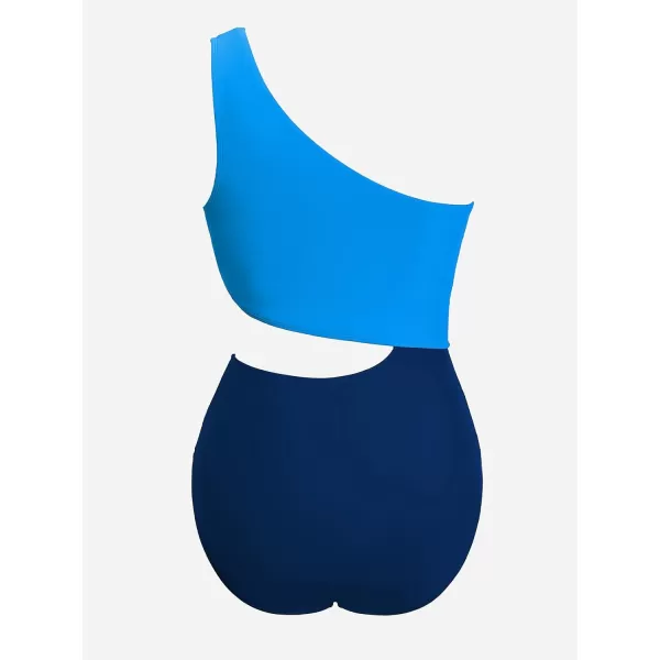 imageCUPSHE Womens One Piece Swimsuit One Shoulder Bathing Suit Cutout Color Block SwimwearBlue Color Block