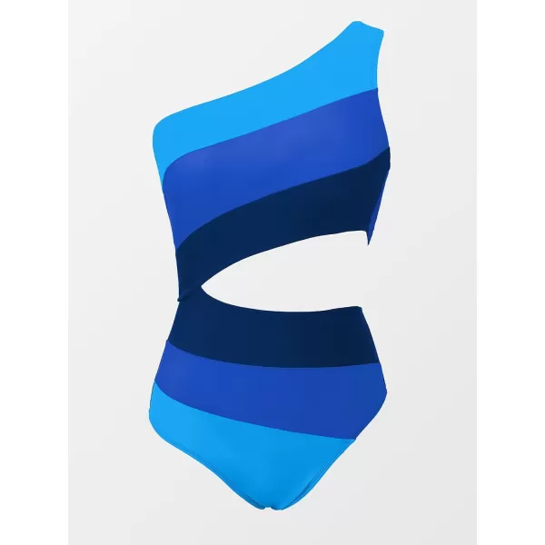 imageCUPSHE Womens One Piece Swimsuit One Shoulder Bathing Suit Cutout Color Block SwimwearBlue Color Block