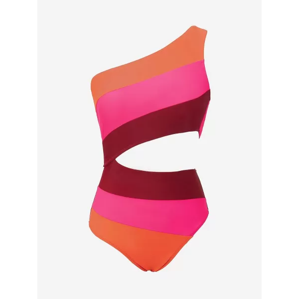 imageCUPSHE Womens One Piece Swimsuit One Shoulder Bathing Suit Cutout Color Block SwimwearPink Wine Red