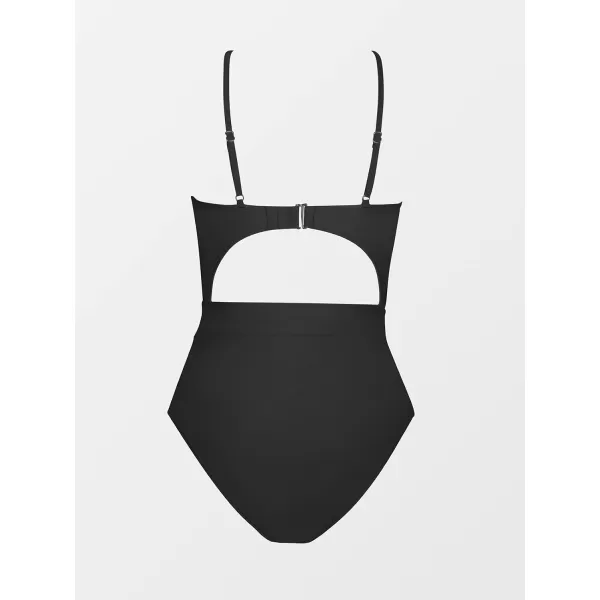 imageCUPSHE Womens One Piece Swimsuit Plunge Neckline Cutout Criss Cross Bathing SuitBlack