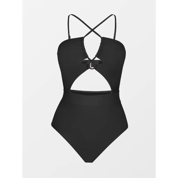 imageCUPSHE Womens One Piece Swimsuit Plunge Neckline Cutout Criss Cross Bathing SuitBlack