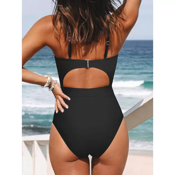 imageCUPSHE Womens One Piece Swimsuit Plunge Neckline Cutout Criss Cross Bathing SuitBlack