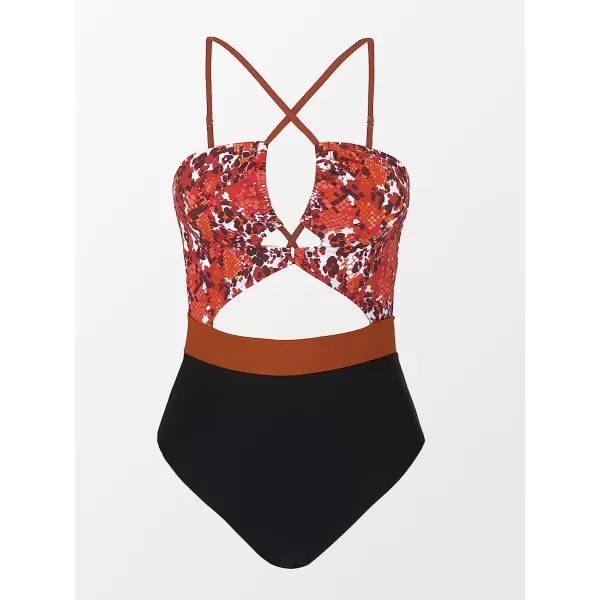 imageCUPSHE Womens One Piece Swimsuit Plunge Neckline Cutout Criss Cross Bathing SuitBlack amp Animal Print