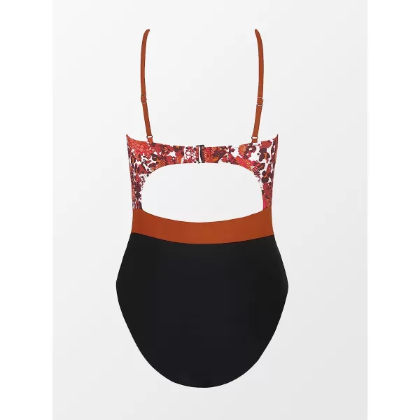 imageCUPSHE Womens One Piece Swimsuit Plunge Neckline Cutout Criss Cross Bathing SuitBlack amp Animal Print
