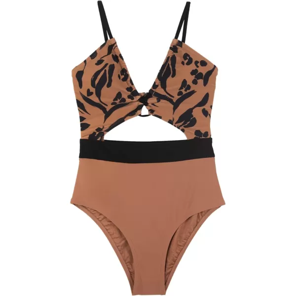 imageCUPSHE Womens One Piece Swimsuit Plunge Neckline Cutout Criss Cross Bathing SuitBrown