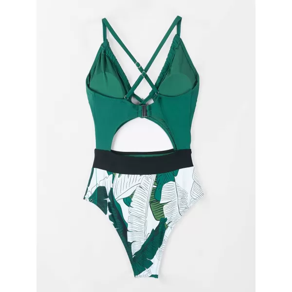 imageCUPSHE Womens One Piece Swimsuit Plunge Neckline Cutout Criss Cross Bathing SuitCyan