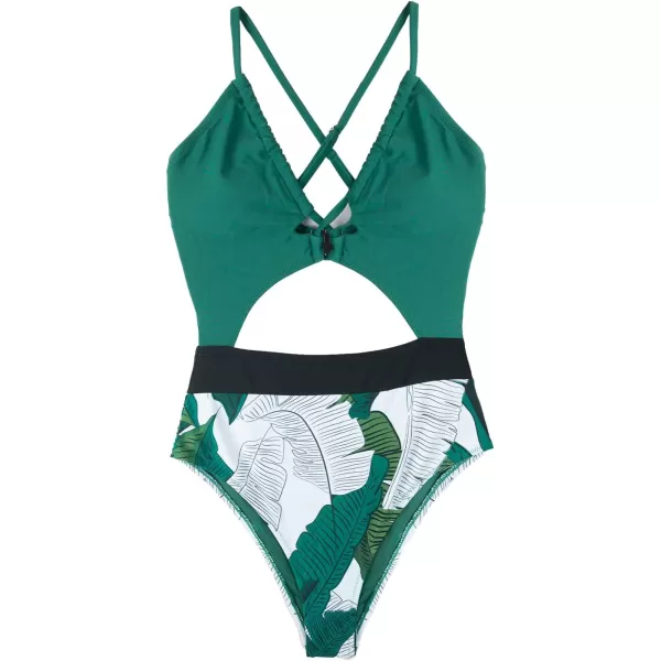 imageCUPSHE Womens One Piece Swimsuit Plunge Neckline Cutout Criss Cross Bathing SuitCyan