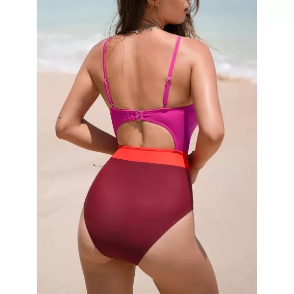 imageCUPSHE Womens One Piece Swimsuit Plunge Neckline Cutout Criss Cross Bathing SuitMagenta
