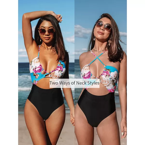 imageCUPSHE Womens One Piece Swimsuit Plunge Neckline Cutout Criss Cross Bathing SuitMulticolor