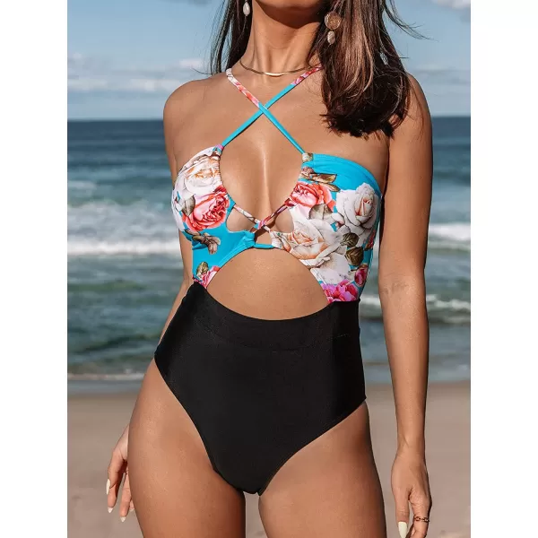 imageCUPSHE Womens One Piece Swimsuit Plunge Neckline Cutout Criss Cross Bathing SuitMulticolor