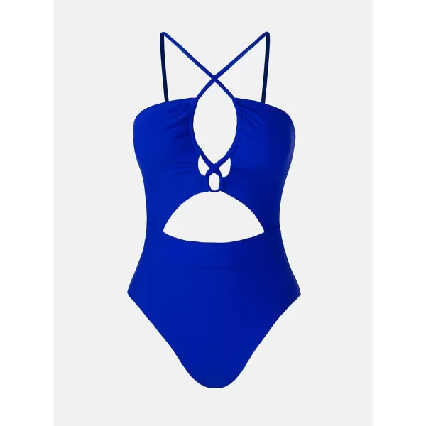 imageCUPSHE Womens One Piece Swimsuit Plunge Neckline Cutout Criss Cross Bathing SuitNavy Blue
