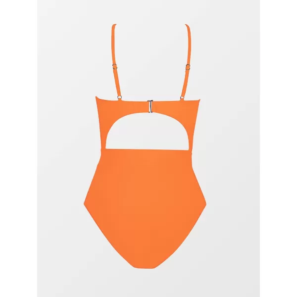 imageCUPSHE Womens One Piece Swimsuit Plunge Neckline Cutout Criss Cross Bathing SuitOrange