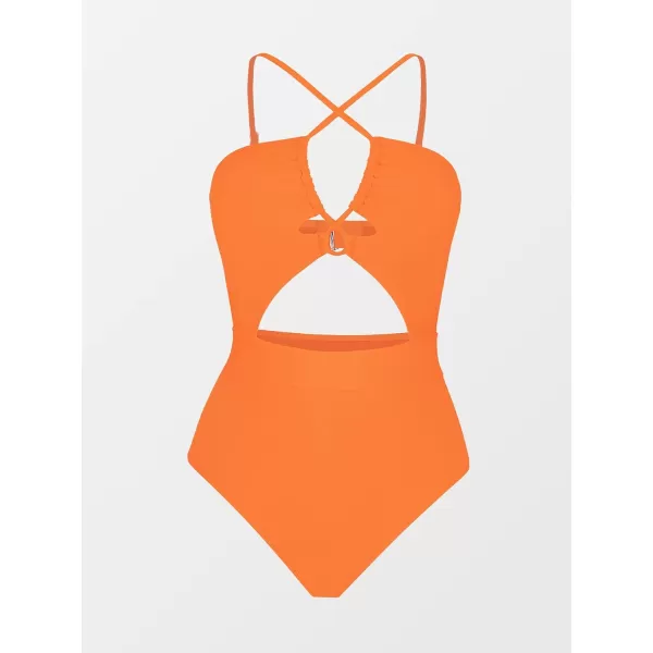 imageCUPSHE Womens One Piece Swimsuit Plunge Neckline Cutout Criss Cross Bathing SuitOrange