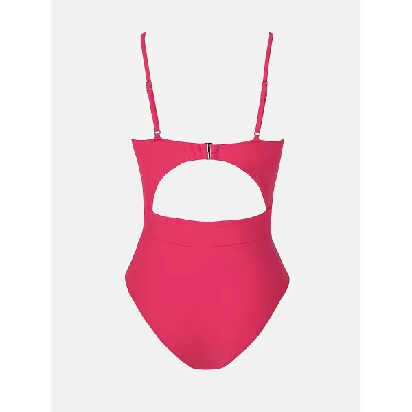 imageCUPSHE Womens One Piece Swimsuit Plunge Neckline Cutout Criss Cross Bathing SuitRose Red