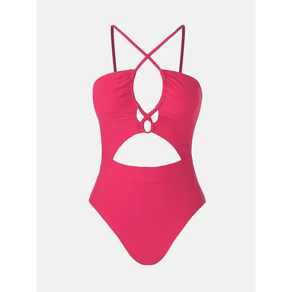 imageCUPSHE Womens One Piece Swimsuit Plunge Neckline Cutout Criss Cross Bathing SuitRose Red