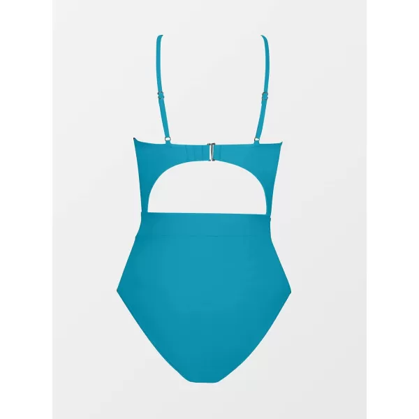 imageCUPSHE Womens One Piece Swimsuit Plunge Neckline Cutout Criss Cross Bathing SuitTeal Blue