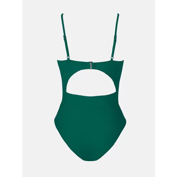 imageCUPSHE Womens One Piece Swimsuit Plunge Neckline Cutout Criss Cross Bathing SuitTeal Green