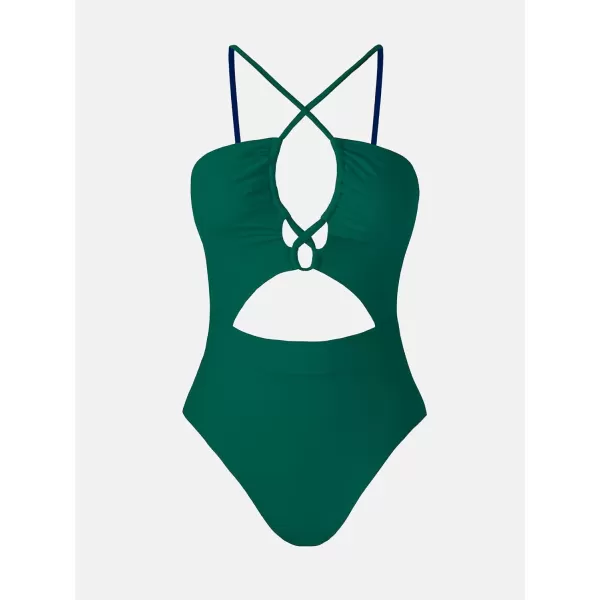 imageCUPSHE Womens One Piece Swimsuit Plunge Neckline Cutout Criss Cross Bathing SuitTeal Green