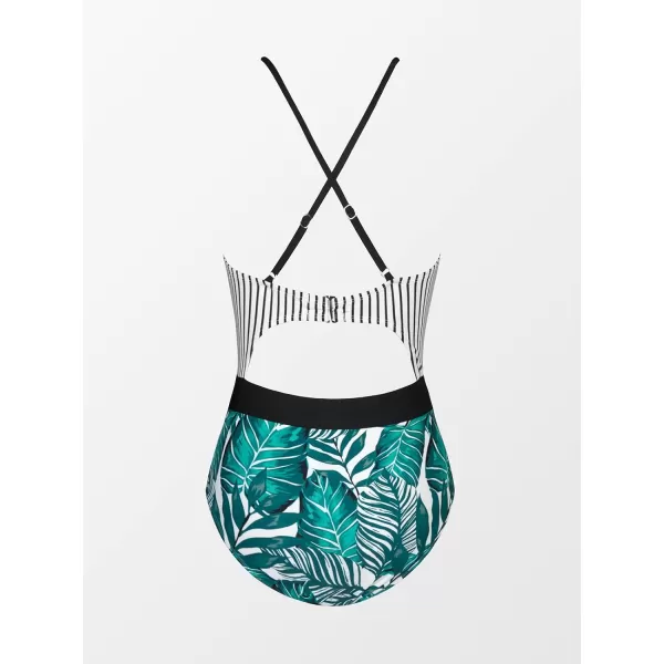 imageCUPSHE Womens One Piece Swimsuit Plunge Neckline Cutout Criss Cross Bathing SuitVertical Stripes