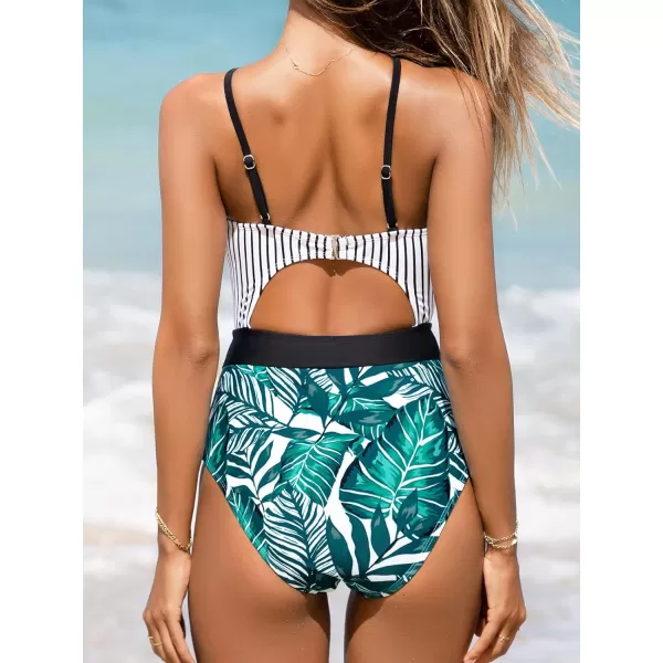 imageCUPSHE Womens One Piece Swimsuit Plunge Neckline Cutout Criss Cross Bathing SuitVertical Stripes