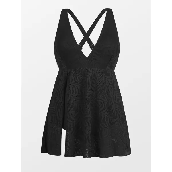 imageCUPSHE Womens One Piece Swimsuit Plus Size Bathing Suit Cross Back Mesh Hollow Out Split Swim Dress Leaf TextureBlack