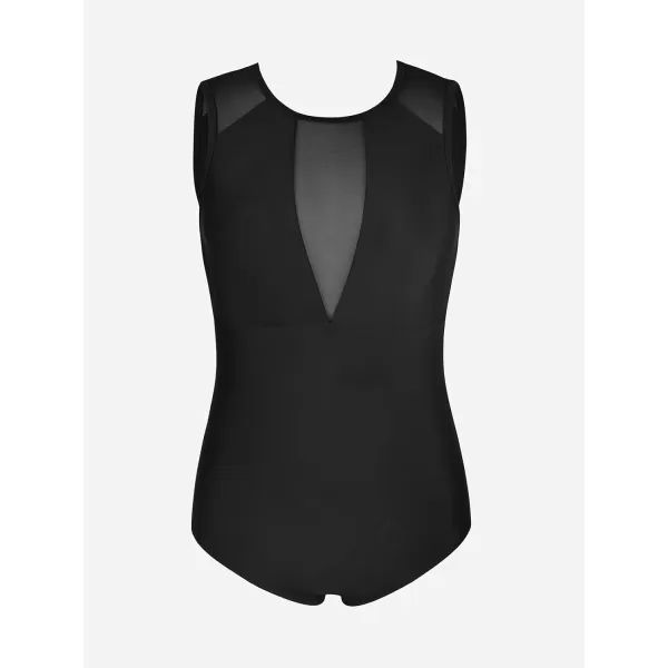 imageCUPSHE Womens One Piece Swimsuit Plus Size Bathing Suit Mesh Crew Neck Swimwear Back TieBlack