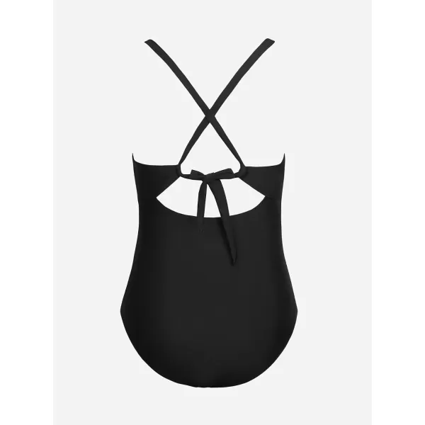 imageCUPSHE Womens One Piece Swimsuit Plus Size Bathing Suit Twist Front Cutout Ruched Back Tie SwimwearBlack