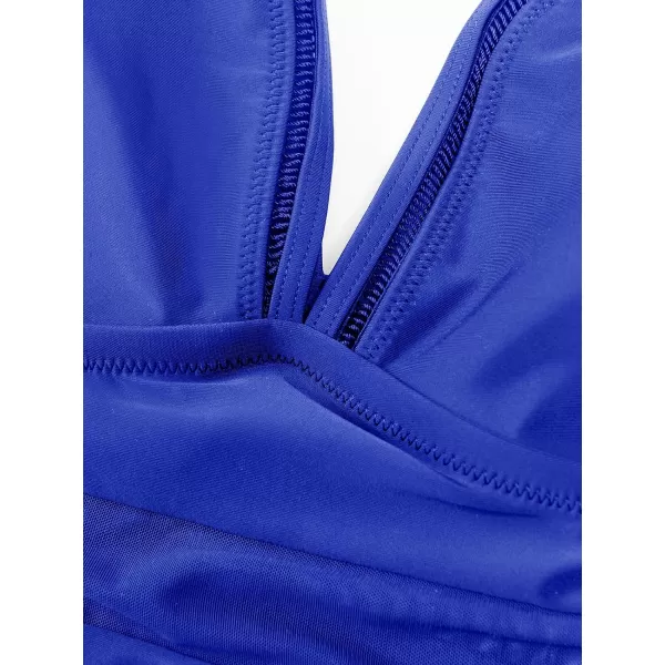 imageCUPSHE Womens One Piece Swimsuit Plus Size V Neck Ruffle Mesh Bathing SuitCerulean Blue
