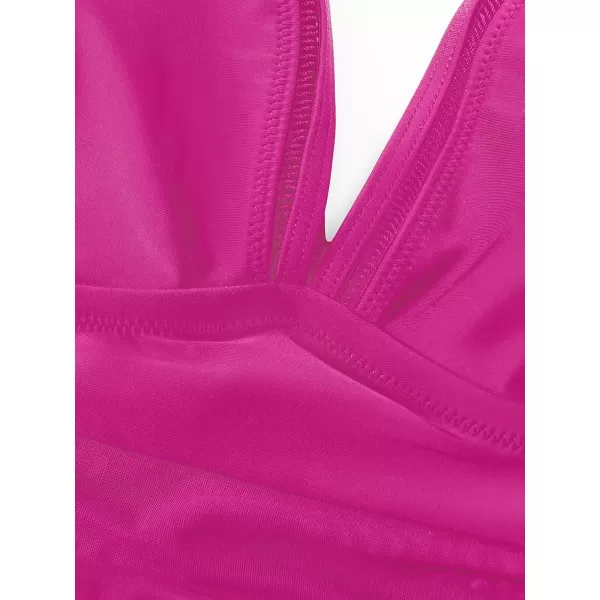 imageCUPSHE Womens One Piece Swimsuit Plus Size V Neck Ruffle Mesh Bathing SuitPink