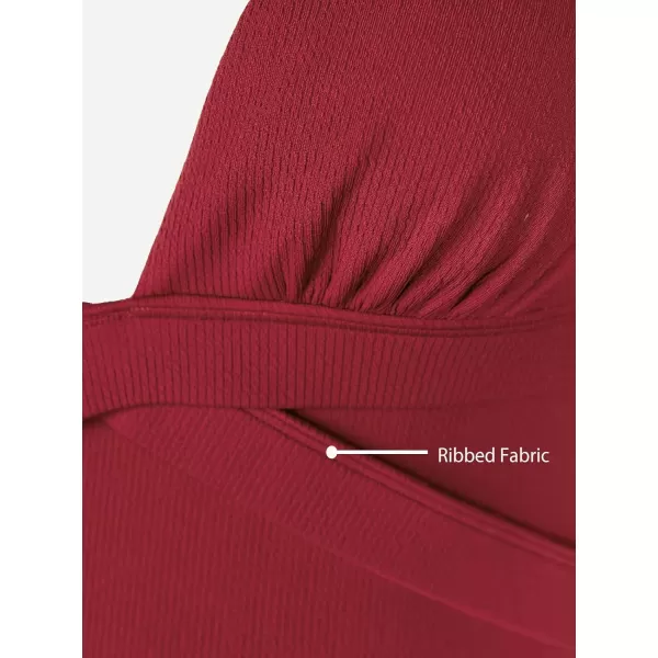 imageCUPSHE Womens One Piece Swimsuit Ribbed Deep V Neck HalterBurgundy Red