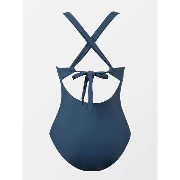 imageCUPSHE Womens One Piece Swimsuit Ruched Tummy Control Swimwear Cross Back SelfTieNavy