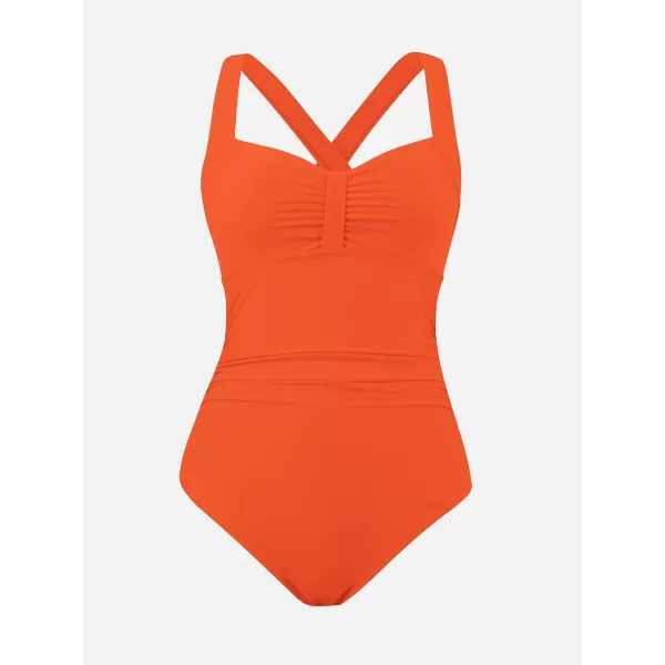 imageCUPSHE Womens One Piece Swimsuit Ruched Tummy Control Swimwear Cross Back SelfTieNeon Orange