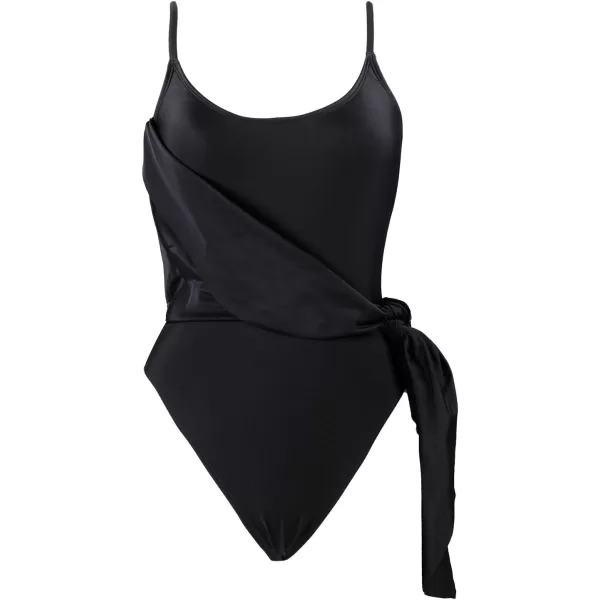 imageCUPSHE Womens One Piece Swimsuit Scoop Neck Adjustable Straps Knot Front Bathing SuitBlack