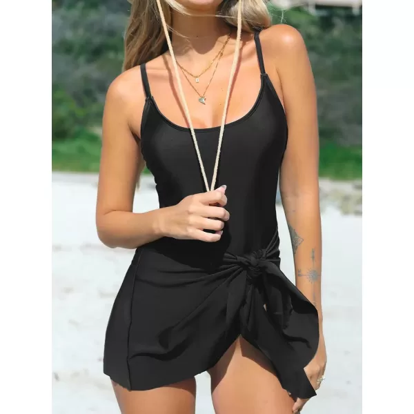 imageCUPSHE Womens One Piece Swimsuit Scoop Neck Adjustable Straps Knot Front Bathing SuitBlack