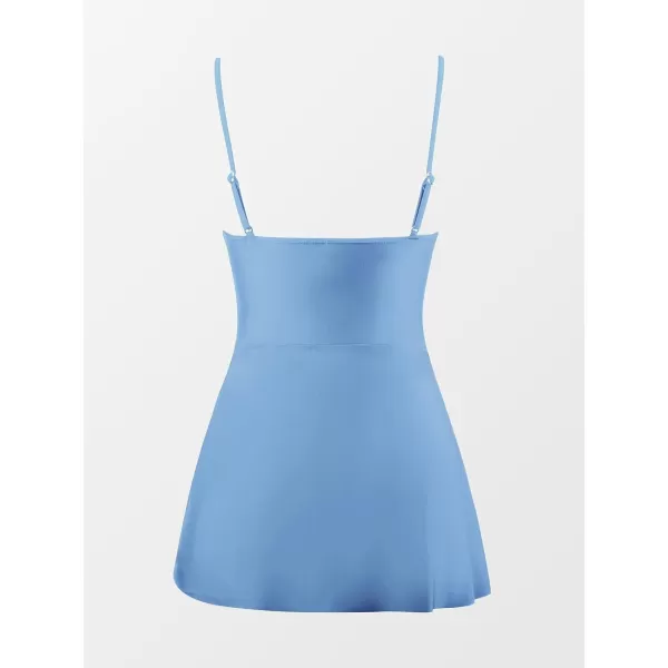imageCUPSHE Womens One Piece Swimsuit Scoop Neck Adjustable Straps Knot Front Bathing SuitGlacier Blue
