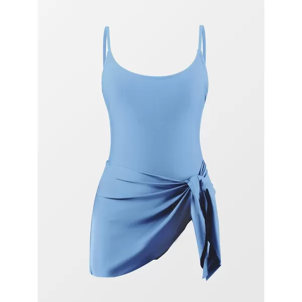 imageCUPSHE Womens One Piece Swimsuit Scoop Neck Adjustable Straps Knot Front Bathing SuitGlacier Blue