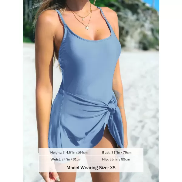 imageCUPSHE Womens One Piece Swimsuit Scoop Neck Adjustable Straps Knot Front Bathing SuitGlacier Blue