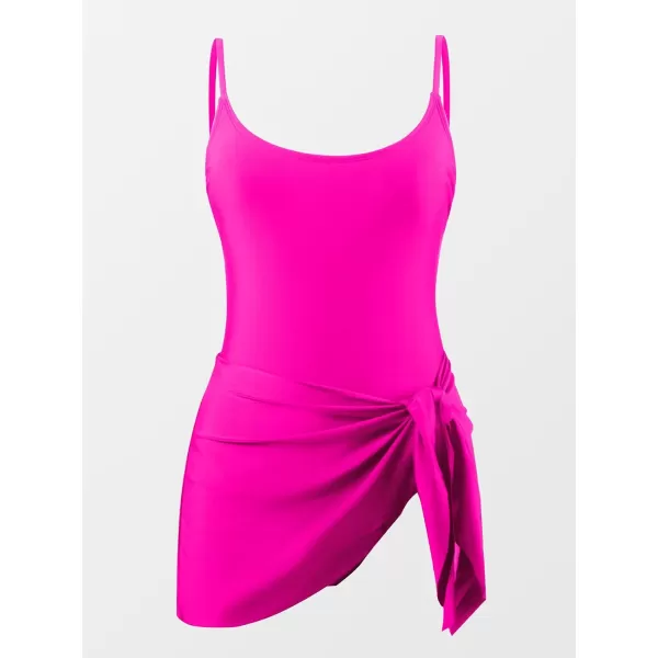 imageCUPSHE Womens One Piece Swimsuit Scoop Neck Adjustable Straps Knot Front Bathing SuitHot Pink