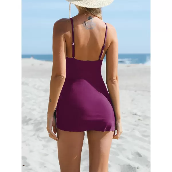 imageCUPSHE Womens One Piece Swimsuit Scoop Neck Adjustable Straps Knot Front Bathing SuitPurple