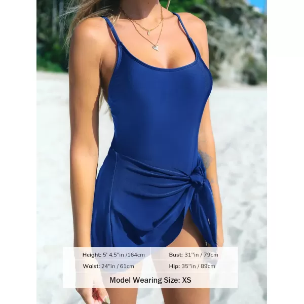 imageCUPSHE Womens One Piece Swimsuit Scoop Neck Adjustable Straps Knot Front Bathing SuitRoyal Blue