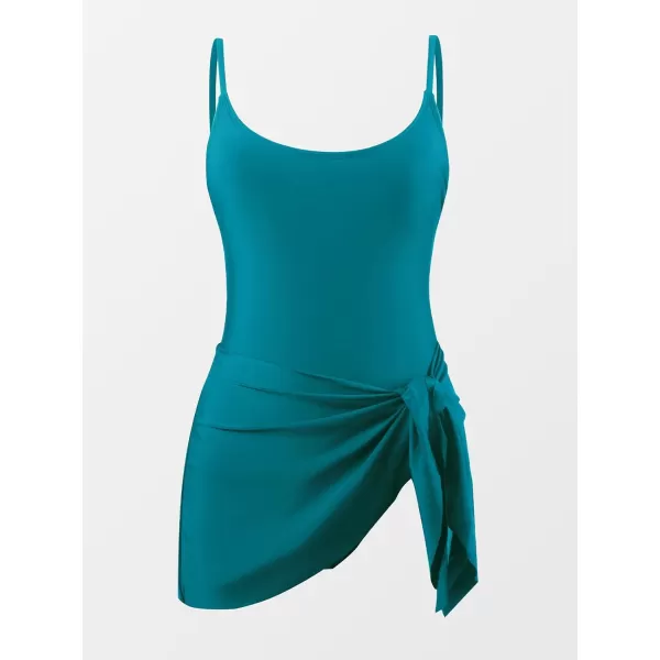 imageCUPSHE Womens One Piece Swimsuit Scoop Neck Adjustable Straps Knot Front Bathing SuitTeal Blue