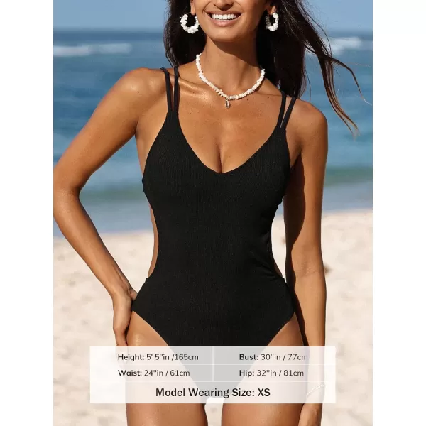 imageCUPSHE Womens One Piece Swimsuit Scoop Neck Back Strappy Lace up Double Straps Bathing SuitBlack