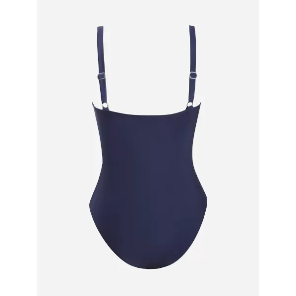 imageCUPSHE Womens One Piece Swimsuit Scoop Neck Bathing Suit Adjustable Wide Straps Cut OutsNavy Blue