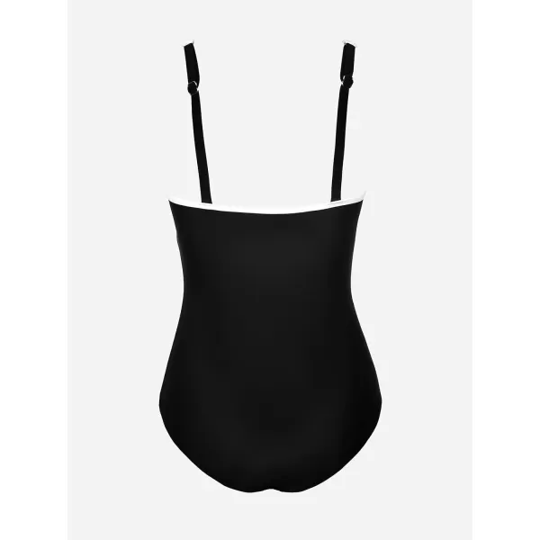 imageCUPSHE Womens One Piece Swimsuit Scoop Neck Bathing Suit Color Block Adjustable Wide StrapsBlackWhite
